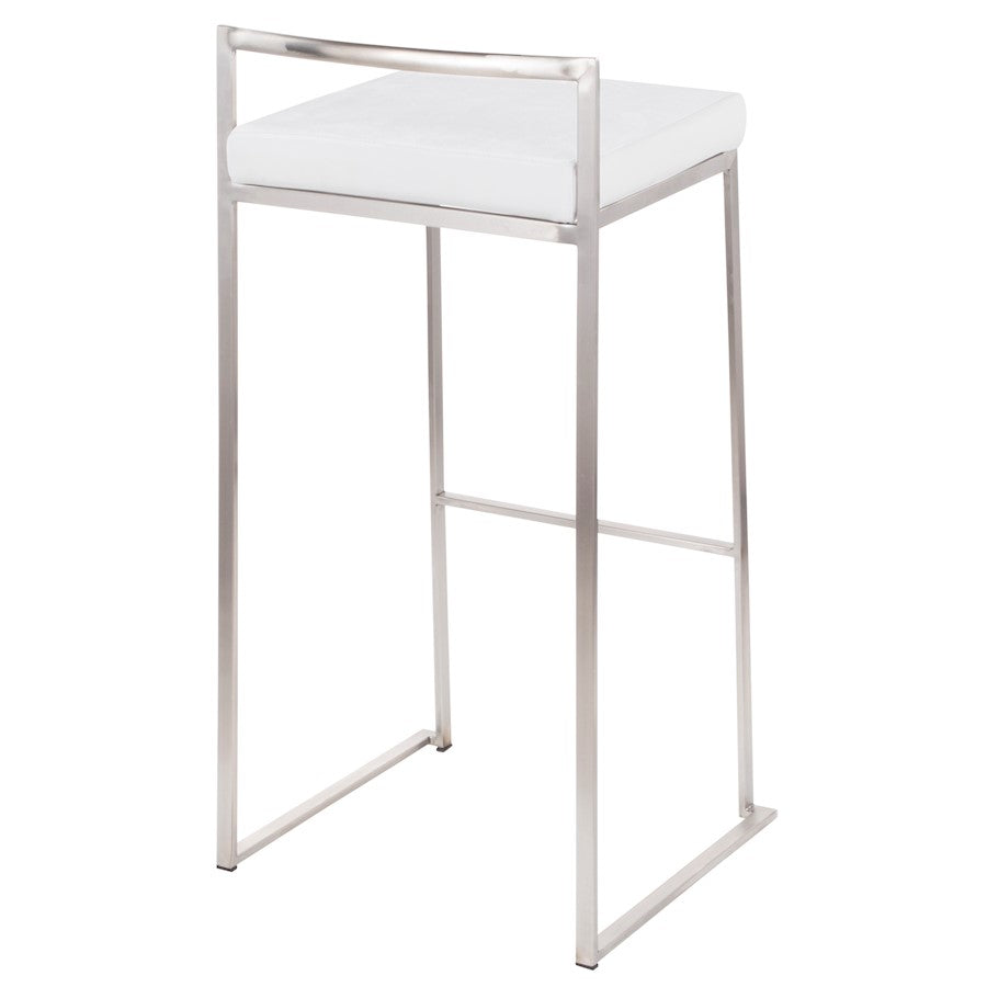 LumiSource Fuji 16in Stackable Barstool Set of 2 | Contemporary Brushed Stainless Steel and White Velvet | Kitchen Island & Home | Model B30-FUJIVW2