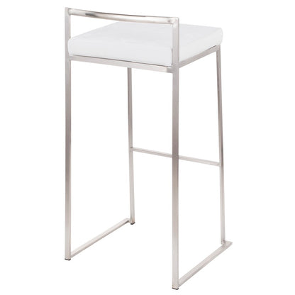 LumiSource Fuji 16in Stackable Barstool Set of 2 | Contemporary Brushed Stainless Steel and White Velvet | Kitchen Island & Home | Model B30-FUJIVW2