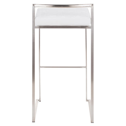 LumiSource Fuji 16in Stackable Barstool Set of 2 | Contemporary Brushed Stainless Steel and White Velvet | Kitchen Island & Home | Model B30-FUJIVW2