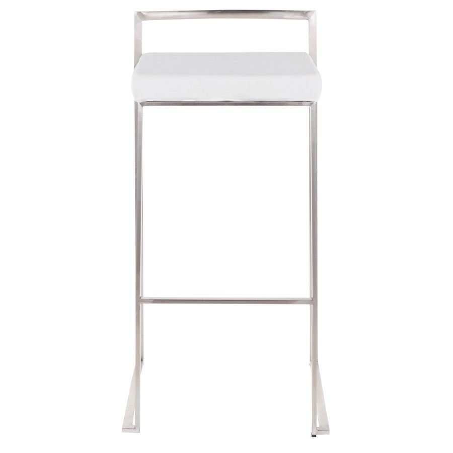 LumiSource Fuji 16in Stackable Barstool Set of 2 | Contemporary Brushed Stainless Steel and White Velvet | Kitchen Island & Home | Model B30-FUJIVW2