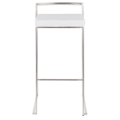 LumiSource Fuji 16in Stackable Barstool Set of 2 | Contemporary Brushed Stainless Steel and White Velvet | Kitchen Island & Home | Model B30-FUJIVW2