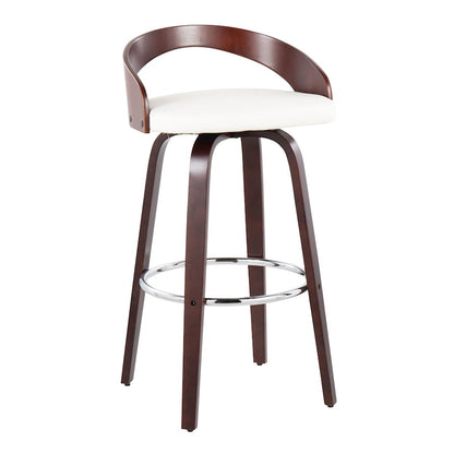 LumiSource Grotto 18in Swivel Barstool Set of 2 | Mid-Century Cherry Wood and White PU with Chrome | Kitchen Island | Model B30-GROTTO2-SWVRCHW2