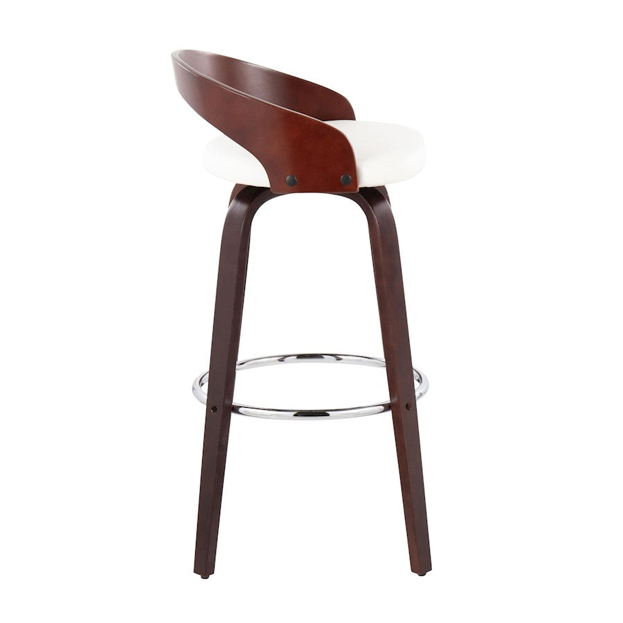 LumiSource Grotto 18in Swivel Barstool Set of 2 | Mid-Century Cherry Wood and White PU with Chrome | Kitchen Island | Model B30-GROTTO2-SWVRCHW2