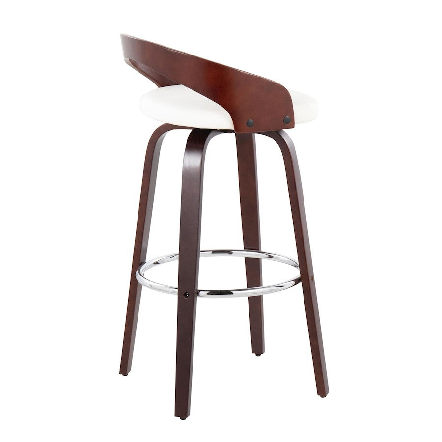 LumiSource Grotto 18in Swivel Barstool Set of 2 | Mid-Century Cherry Wood and White PU with Chrome | Kitchen Island | Model B30-GROTTO2-SWVRCHW2