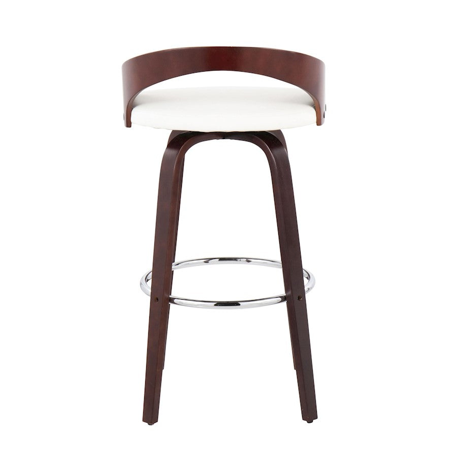 LumiSource Grotto 18in Swivel Barstool Set of 2 | Mid-Century Cherry Wood and White PU with Chrome | Kitchen Island | Model B30-GROTTO2-SWVRCHW2