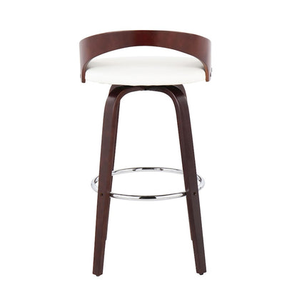 LumiSource Grotto 18in Swivel Barstool Set of 2 | Mid-Century Cherry Wood and White PU with Chrome | Kitchen Island | Model B30-GROTTO2-SWVRCHW2