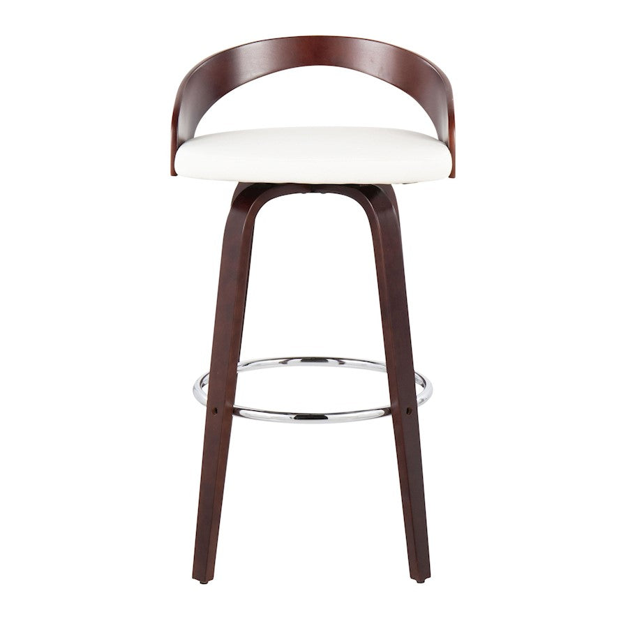 LumiSource Grotto 18in Swivel Barstool Set of 2 | Mid-Century Cherry Wood and White PU with Chrome | Kitchen Island | Model B30-GROTTO2-SWVRCHW2