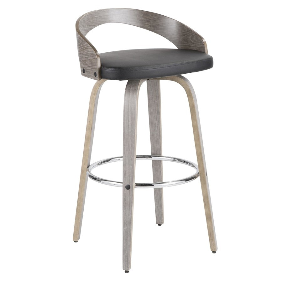 LumiSource Grotto 18in Swivel Barstool Set of 2 | Mid-Century Light Grey Wood and Black PU with Chrome | Kitchen | Model B30-GROTTO2-SWVRLGYBK2