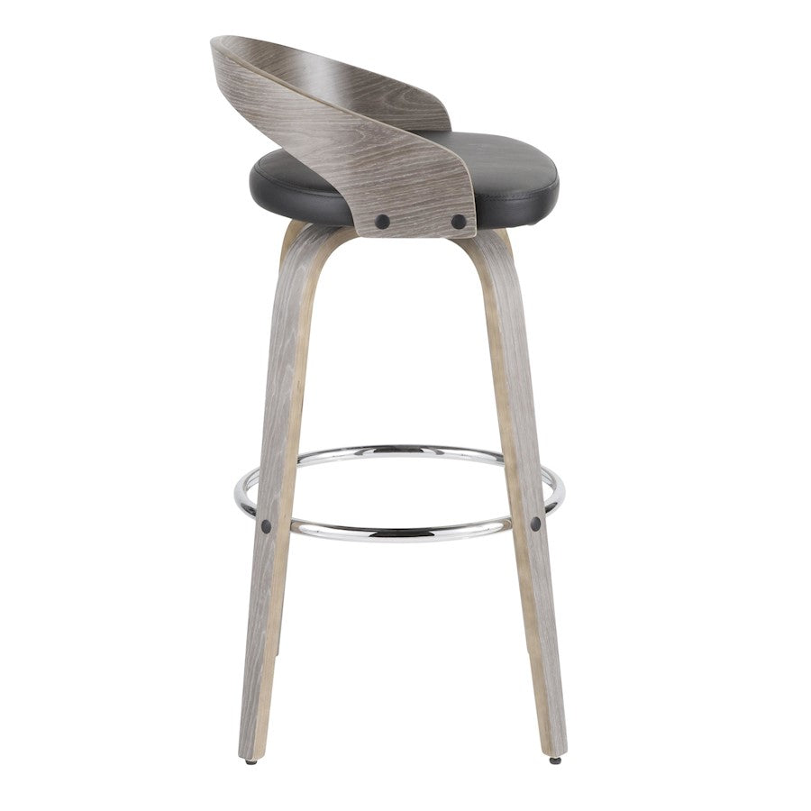 LumiSource Grotto 18in Swivel Barstool Set of 2 | Mid-Century Light Grey Wood and Black PU with Chrome | Kitchen | Model B30-GROTTO2-SWVRLGYBK2