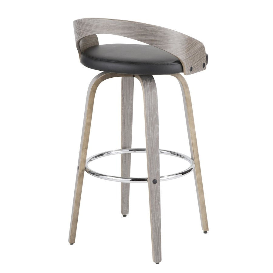 LumiSource Grotto 18in Swivel Barstool Set of 2 | Mid-Century Light Grey Wood and Black PU with Chrome | Kitchen | Model B30-GROTTO2-SWVRLGYBK2