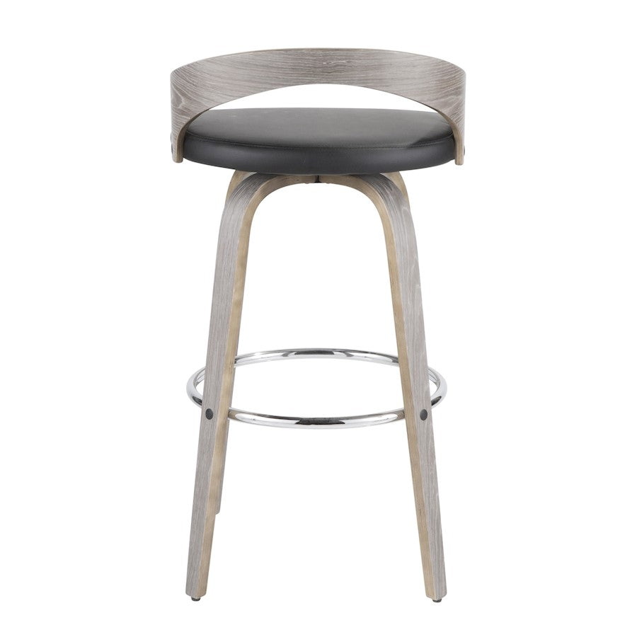 LumiSource Grotto 18in Swivel Barstool Set of 2 | Mid-Century Light Grey Wood and Black PU with Chrome | Kitchen | Model B30-GROTTO2-SWVRLGYBK2