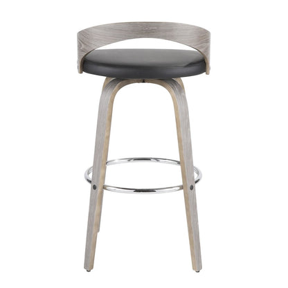 LumiSource Grotto 18in Swivel Barstool Set of 2 | Mid-Century Light Grey Wood and Black PU with Chrome | Kitchen | Model B30-GROTTO2-SWVRLGYBK2