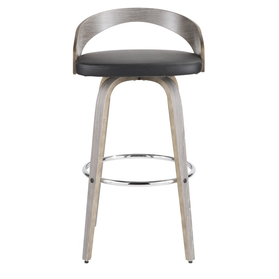 LumiSource Grotto 18in Swivel Barstool Set of 2 | Mid-Century Light Grey Wood and Black PU with Chrome | Kitchen | Model B30-GROTTO2-SWVRLGYBK2