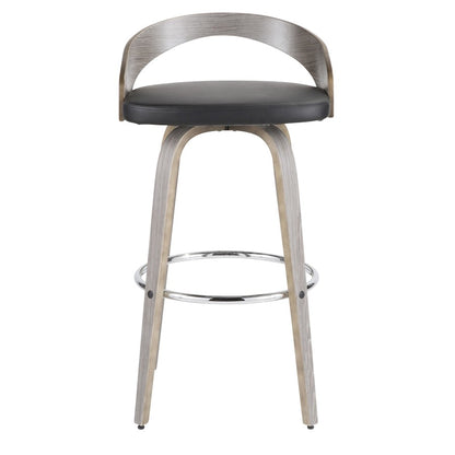 LumiSource Grotto 18in Swivel Barstool Set of 2 | Mid-Century Light Grey Wood and Black PU with Chrome | Kitchen | Model B30-GROTTO2-SWVRLGYBK2