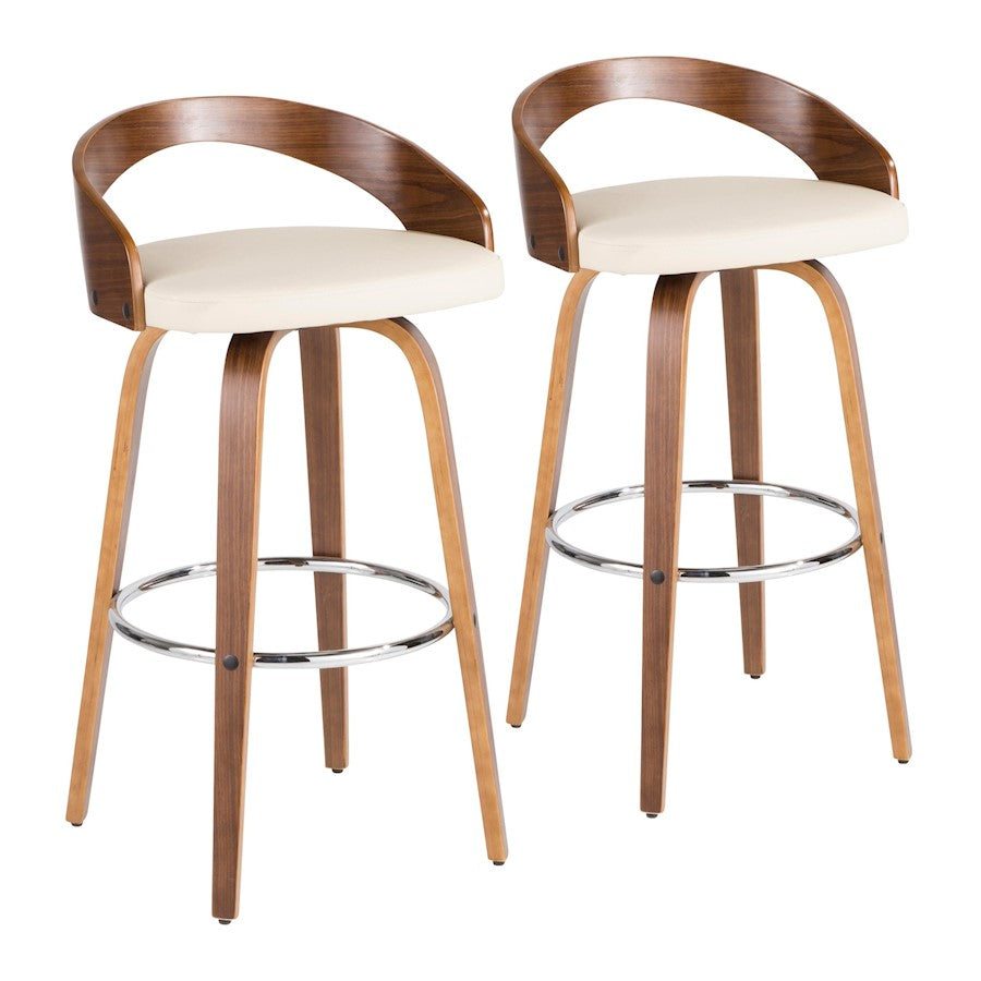 LumiSource Grotto 35.5in Barstool | Mid-Century Walnut Wood and Cream PU Leather | Kitchen Island & Home Bar Seating | Model B30-GROTTORWLCR2