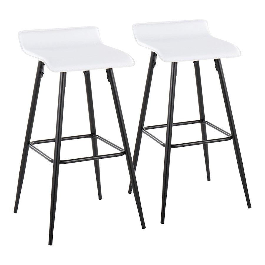 LumiSource Ale 32.5in Barstool | Contemporary Black Steel and White PU Leather | Kitchen Island & Home Bar Seating | Model B30-HY-ALEBKW2