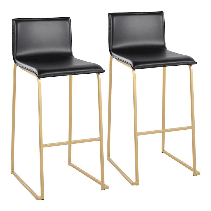 LumiSource Mara 39.25in Barstool | Contemporary Gold Steel and Black PU Leather | Kitchen Island & Dining Area Seating | Model B30-MARAUPAUBK2