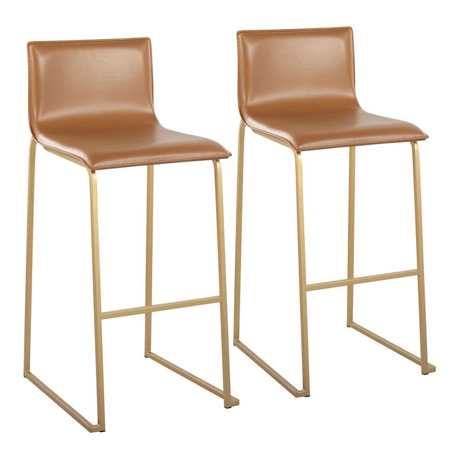 LumiSource Mara 39.25in Barstool | Contemporary Gold Steel and Camel PU Leather | Kitchen Island & Dining Area Seating | Model B30-MARAUPAUCAM2