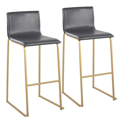 LumiSource Mara 29.25in Barstool Set of 2 | Contemporary Gold Steel and Grey PU | Kitchen Island & Dining Room | Model B30-MARAUPAUGY2