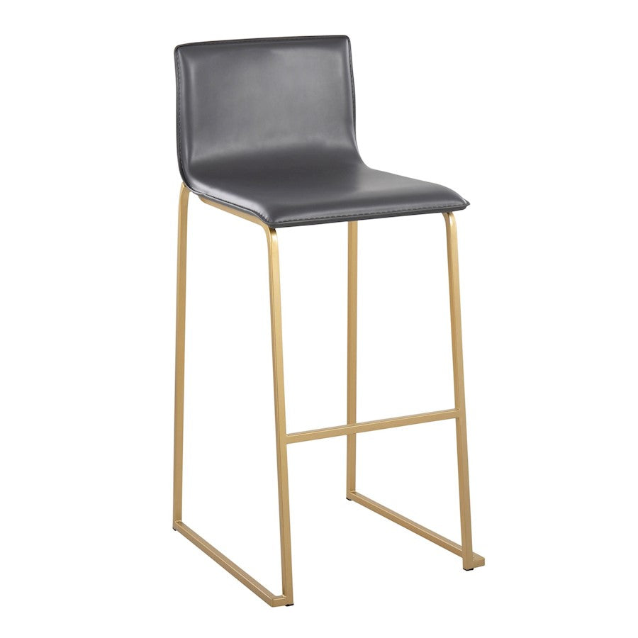 LumiSource Mara 29.25in Barstool Set of 2 | Contemporary Gold Steel and Grey PU | Kitchen Island & Dining Room | Model B30-MARAUPAUGY2