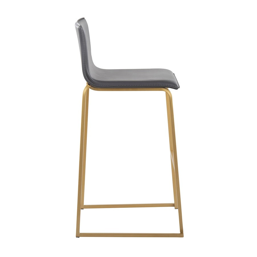 LumiSource Mara 29.25in Barstool Set of 2 | Contemporary Gold Steel and Grey PU | Kitchen Island & Dining Room | Model B30-MARAUPAUGY2