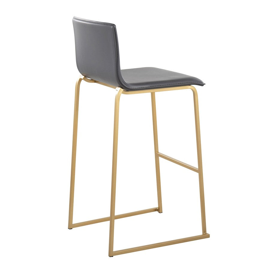 LumiSource Mara 29.25in Barstool Set of 2 | Contemporary Gold Steel and Grey PU | Kitchen Island & Dining Room | Model B30-MARAUPAUGY2