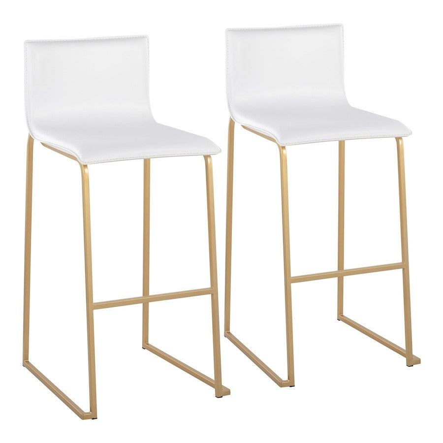 LumiSource Mara 29.25in Barstool Set of 2 | Contemporary Gold Steel and White PU | Kitchen Island & Dining Room | Model B30-MARAUPAUW2