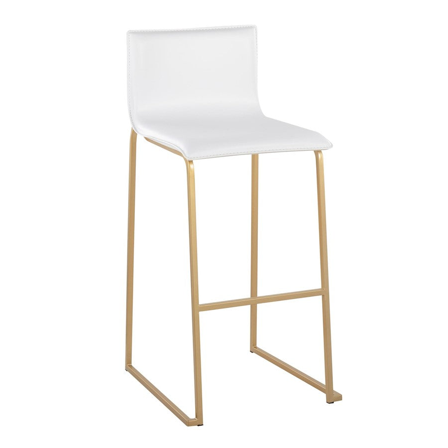 LumiSource Mara 29.25in Barstool Set of 2 | Contemporary Gold Steel and White PU | Kitchen Island & Dining Room | Model B30-MARAUPAUW2