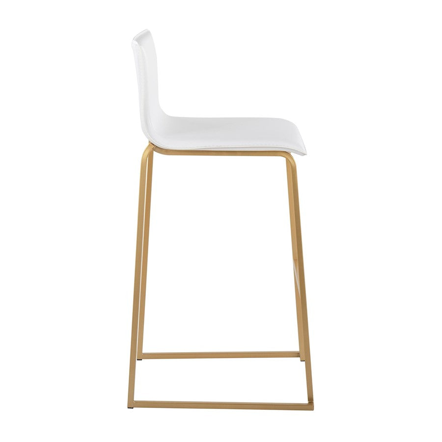 LumiSource Mara 29.25in Barstool Set of 2 | Contemporary Gold Steel and White PU | Kitchen Island & Dining Room | Model B30-MARAUPAUW2