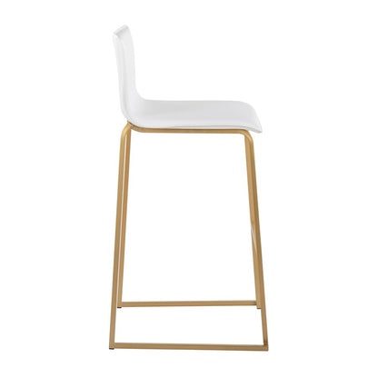 LumiSource Mara 29.25in Barstool Set of 2 | Contemporary Gold Steel and White PU | Kitchen Island & Dining Room | Model B30-MARAUPAUW2