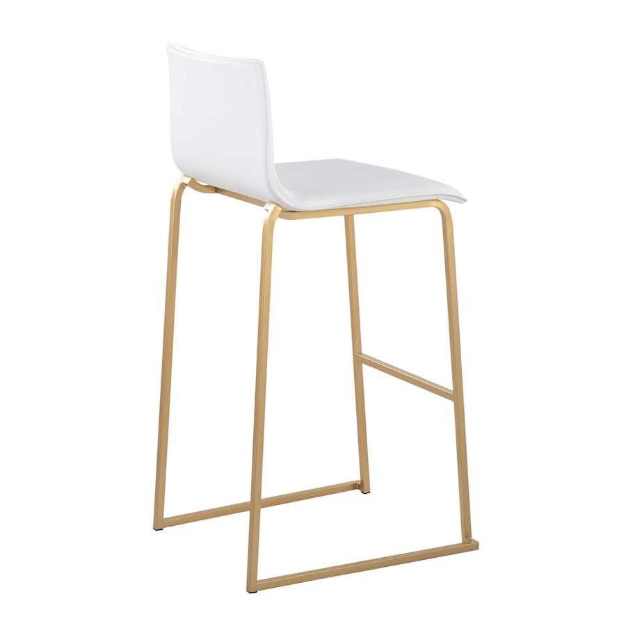 LumiSource Mara 29.25in Barstool Set of 2 | Contemporary Gold Steel and White PU | Kitchen Island & Dining Room | Model B30-MARAUPAUW2