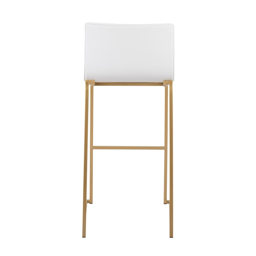 LumiSource Mara 29.25in Barstool Set of 2 | Contemporary Gold Steel and White PU | Kitchen Island & Dining Room | Model B30-MARAUPAUW2