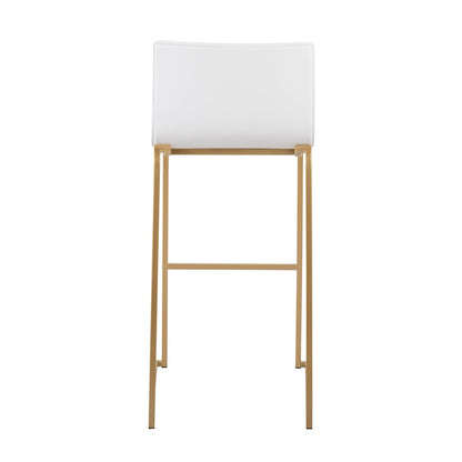 LumiSource Mara 29.25in Barstool Set of 2 | Contemporary Gold Steel and White PU | Kitchen Island & Dining Room | Model B30-MARAUPAUW2
