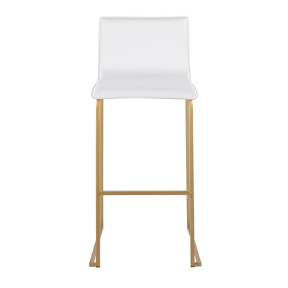 LumiSource Mara 29.25in Barstool Set of 2 | Contemporary Gold Steel and White PU | Kitchen Island & Dining Room | Model B30-MARAUPAUW2