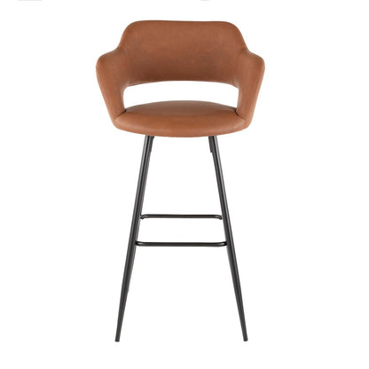 LumiSource Margarite 29in Barstool Set of 2 | Contemporary Black Metal and Brown PU | Kitchen Island & Dining Room | Model B30-MARGBK-BN2