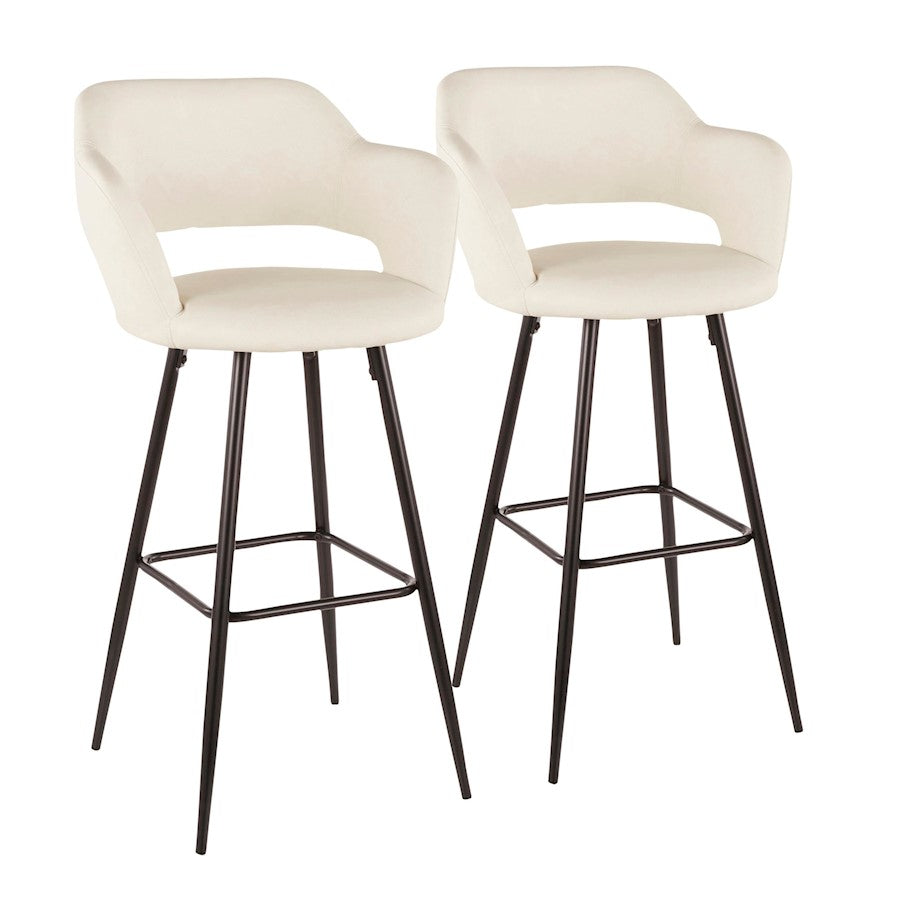 LumiSource Margarite 29in Barstool Set of 2 | Contemporary Black Metal and Cream PU | Kitchen Island & Dining Room | Model B30-MARGBK-CR2