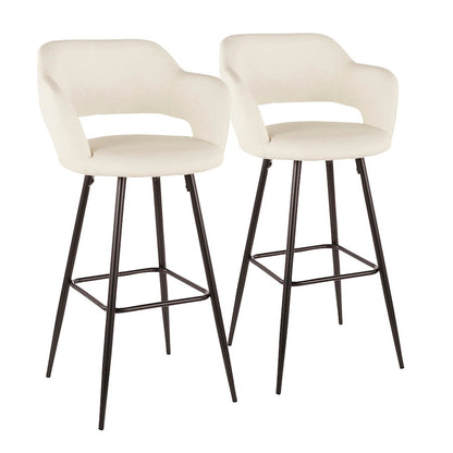 LumiSource Margarite 29in Barstool Set of 2 | Contemporary Black Metal and Cream PU | Kitchen Island & Dining Room | Model B30-MARGBK-CR2