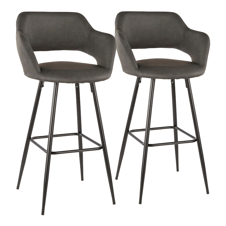 LumiSource Margarite 40in Barstool Set of 2 | Contemporary Black Metal and Grey PU Leather | Kitchen Island & Bar Seating | Model B30-MARGBK-GY2
