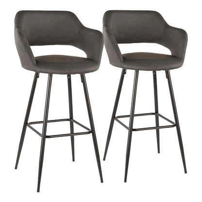 LumiSource Margarite 40in Barstool Set of 2 | Contemporary Black Metal and Grey PU Leather | Kitchen Island & Bar Seating | Model B30-MARGBK-GY2