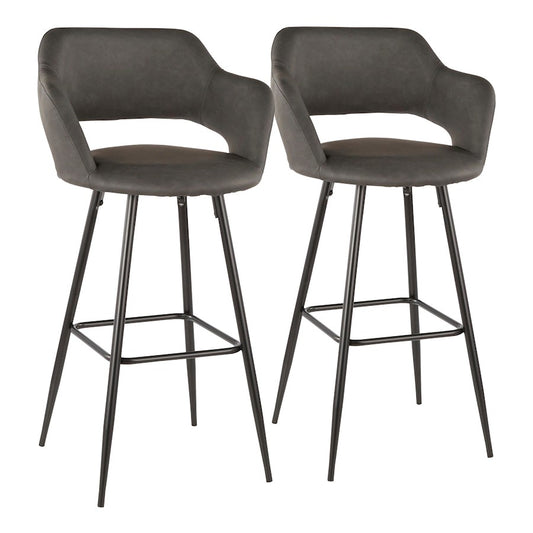 LumiSource Margarite 40in Barstool Set of 2 | Contemporary Black Metal and Grey PU Leather | Kitchen Island & Bar Seating | Model B30-MARGBK-GY2