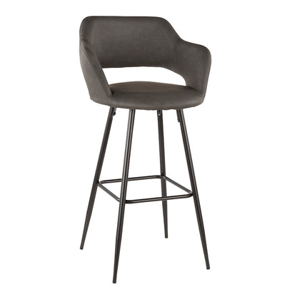 LumiSource Margarite 40in Barstool Set of 2 | Contemporary Black Metal and Grey PU Leather | Kitchen Island & Bar Seating | Model B30-MARGBK-GY2