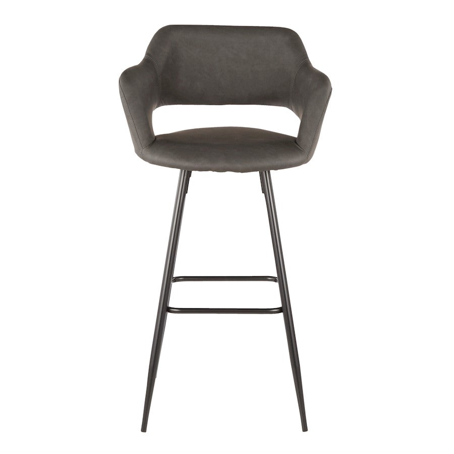 LumiSource Margarite 40in Barstool Set of 2 | Contemporary Black Metal and Grey PU Leather | Kitchen Island & Bar Seating | Model B30-MARGBK-GY2
