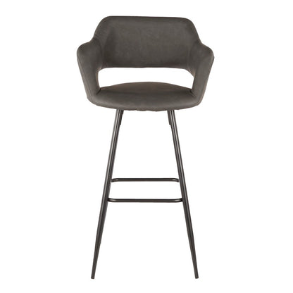 LumiSource Margarite 40in Barstool Set of 2 | Contemporary Black Metal and Grey PU Leather | Kitchen Island & Bar Seating | Model B30-MARGBK-GY2