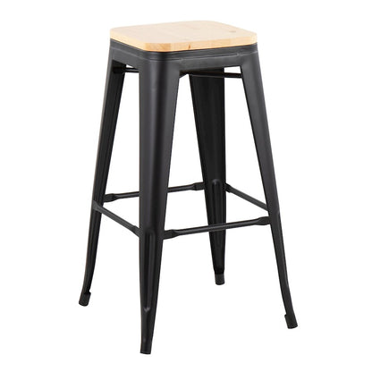 LumiSource Oregon 30in Barstool Set of 2 | Industrial Black Steel and Natural Wood | Kitchen Island & Bar Seating | Model B30-OREGONBKNA2