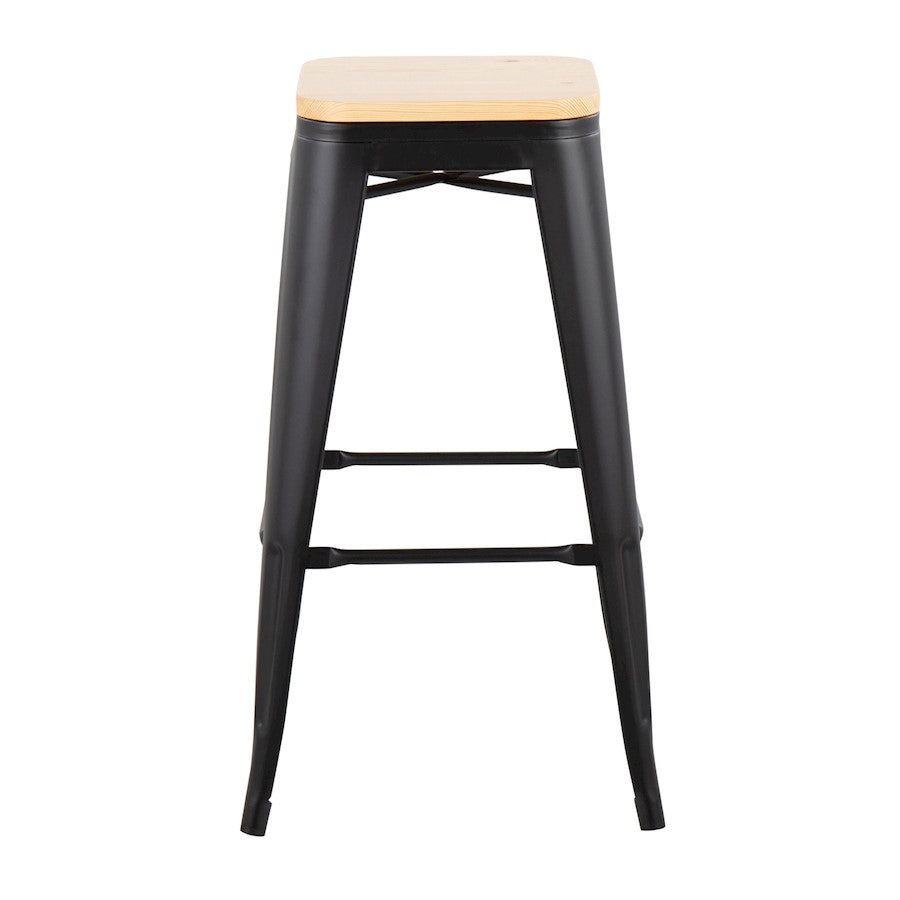 LumiSource Oregon 30in Barstool Set of 2 | Industrial Black Steel and Natural Wood | Kitchen Island & Bar Seating | Model B30-OREGONBKNA2