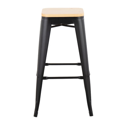 LumiSource Oregon 30in Barstool Set of 2 | Industrial Black Steel and Natural Wood | Kitchen Island & Bar Seating | Model B30-OREGONBKNA2