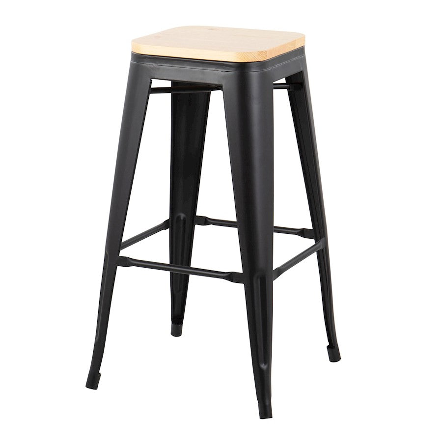 LumiSource Oregon 30in Barstool Set of 2 | Industrial Black Steel and Natural Wood | Kitchen Island & Bar Seating | Model B30-OREGONBKNA2