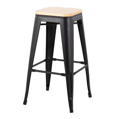LumiSource Oregon 30in Barstool Set of 2 | Industrial Black Steel and Natural Wood | Kitchen Island & Bar Seating | Model B30-OREGONBKNA2