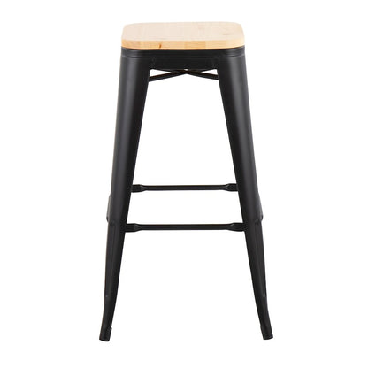 LumiSource Oregon 30in Barstool Set of 2 | Industrial Black Steel and Natural Wood | Kitchen Island & Bar Seating | Model B30-OREGONBKNA2