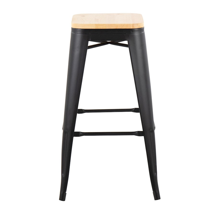 LumiSource Oregon 30in Barstool Set of 2 | Industrial Black Steel and Natural Wood | Kitchen Island & Bar Seating | Model B30-OREGONBKNA2